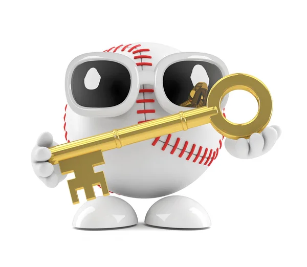 3D-Baseball-Charakter hat einen goldenen Schlüssel — Stockfoto