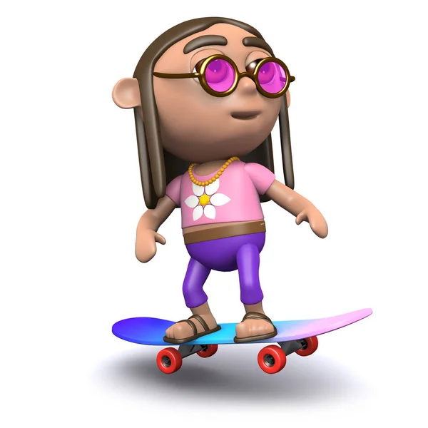 3D hippy på sin skateboard — Stockfoto