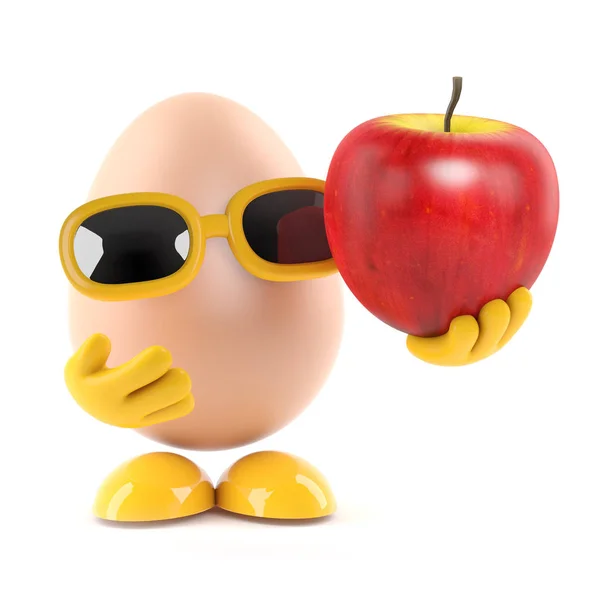 3D αυγό κρατά ένα μήλο — Φωτογραφία Αρχείου