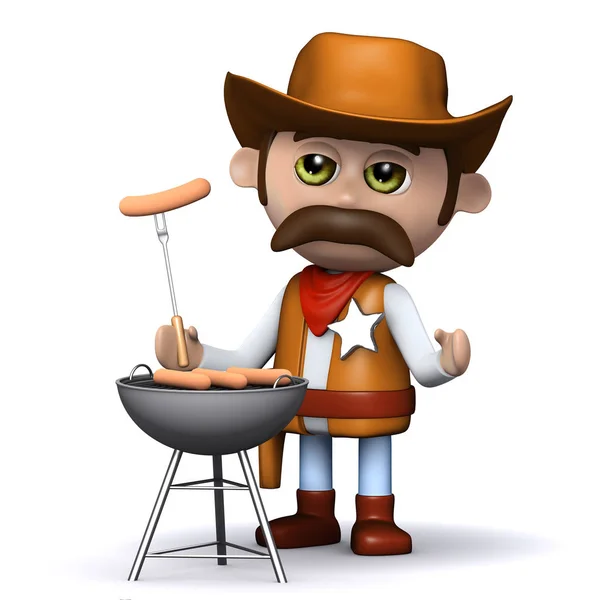3d Cowboy sheriff cooks a mean barbeque — Stock Photo, Image