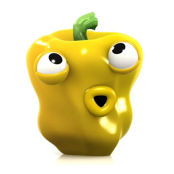 3D žlutá paprika přitahuje legrační obličej — Stock fotografie