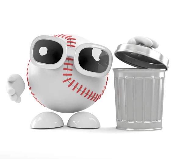 3D Baseball gooit het afval — Stockfoto