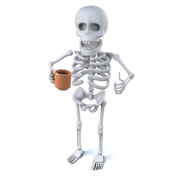 Esqueleto 3d goza de uma boa xícara de chá — Fotografia de Stock