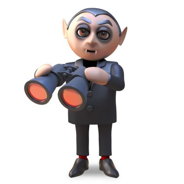 Dürbün bir çift, 3d illüstrasyon ile bir burunlu Halloween vampir dracula 3d karikatür