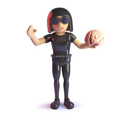 Bir insan beyni tutan lateks catsuit 3d serin gotik kız