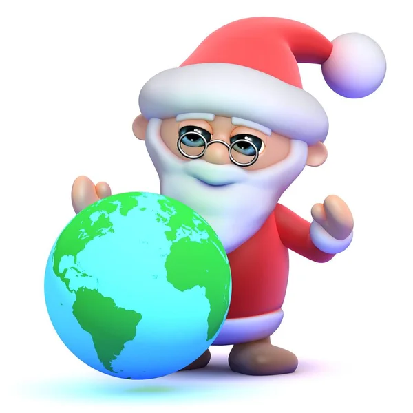 3D Санта Клаус з глобусом світу — стоковий вектор
