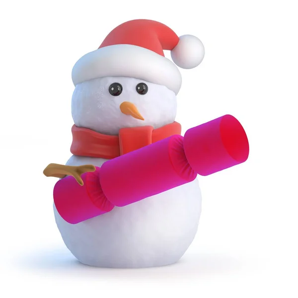 3D Snowman chce wyciągnąć Świąteczna krakers — Wektor stockowy