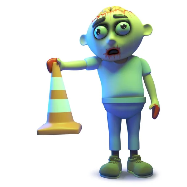 Zombie monster is the one who puts all the traffic cones out in the night, 3d illustration — Stock Vector