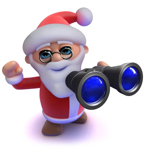 3D Funny Cartoon Santa Claus za pomocą lornetki — Wektor stockowy