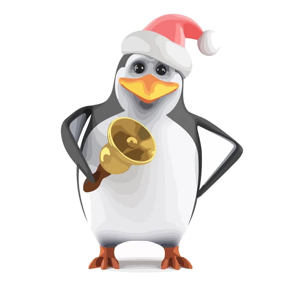 3d Santa pinguino suona la sua campana — Vettoriale Stock