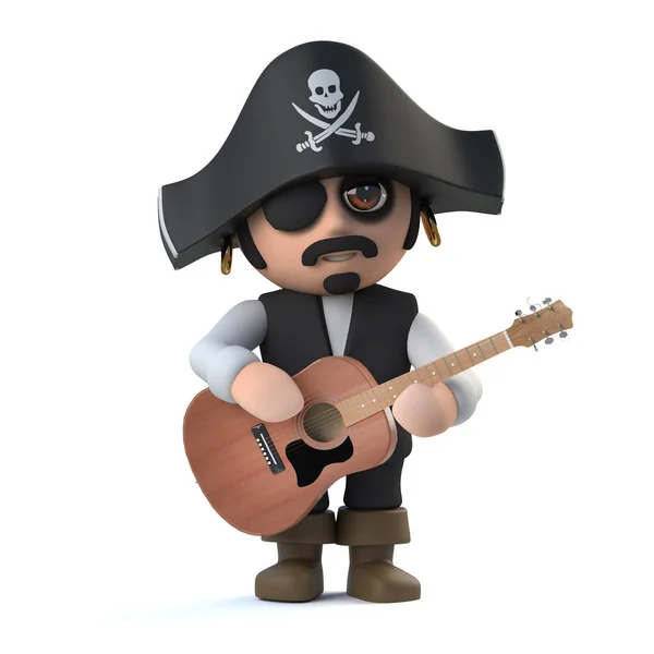 3d Cute pirate captain plays acoustic guitar