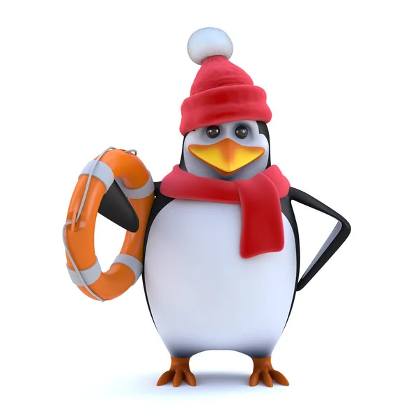 3d Winter penguin comes to the rescue — Stock Photo, Image