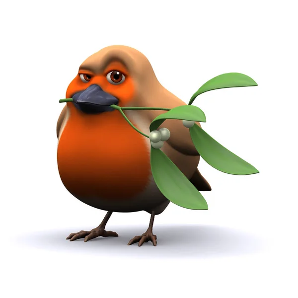 3d Robin tiene del vischio nel becco — Foto Stock