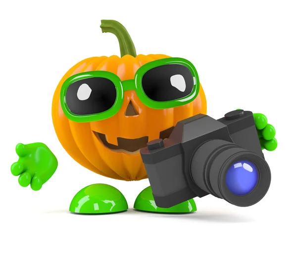 3d Pumpkin man has a new camera — Stock Photo, Image