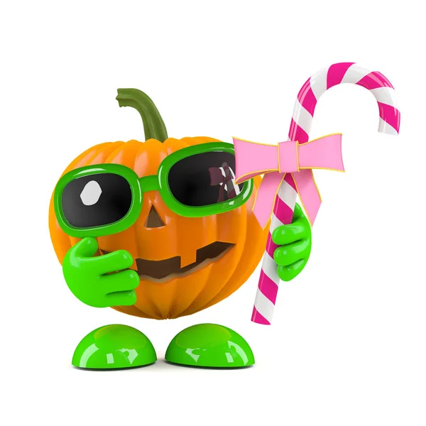 3d Pumpkin head has candy — Stock Photo, Image