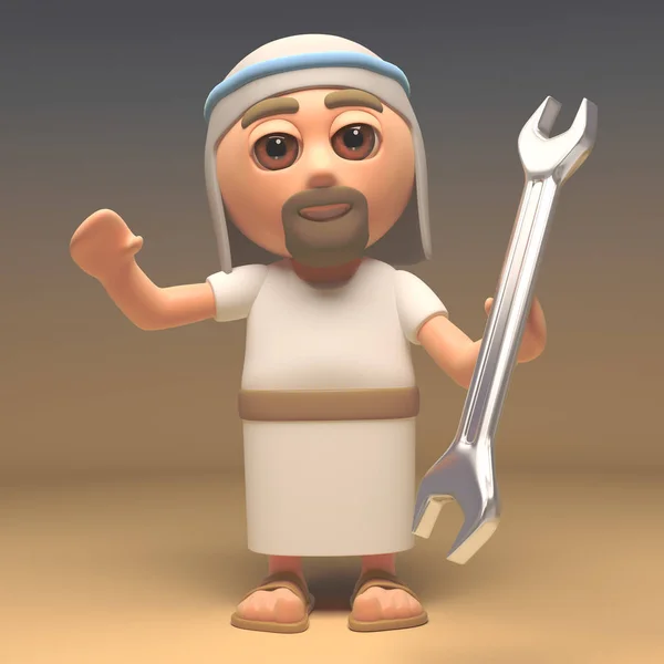 3D cartoon Jesus Kristus karaktär håller en käppar, 3D illustration — Stockfoto