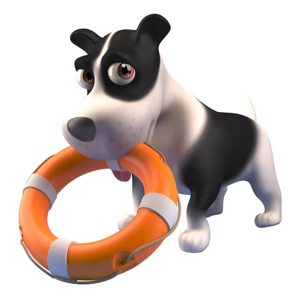 勇敢な3D子犬は、生命維持者、3Dイラストで救助に来ます — ストック写真