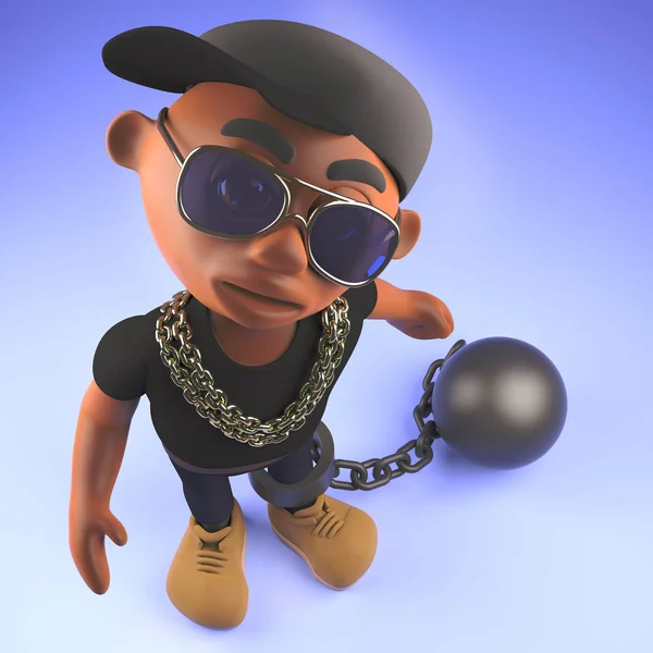 Cool hip hop raper stary wstrzymany przez a kula i łańcuch, 3D ilustracja — Zdjęcie stockowe