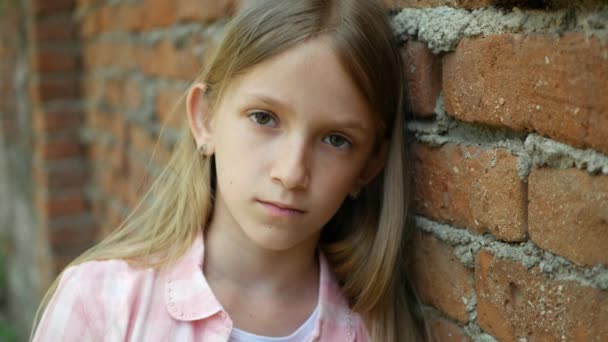 Sad Unhappy Child Looking in Camera, Bored Girl Portrait, Miserable Kid Face — Stock Video