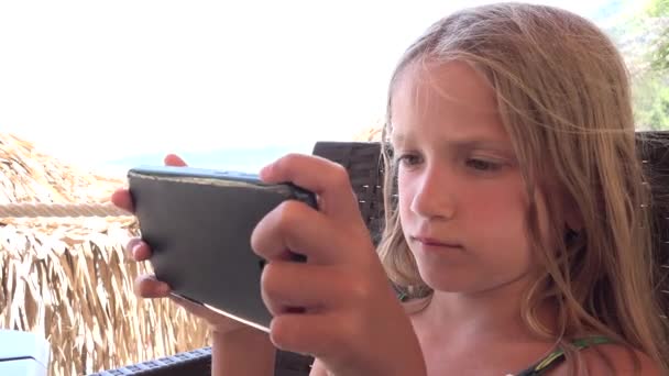 Bored Girl Playing Tablet While Waiting Fast Food Terrace Restaurant — Stock Video