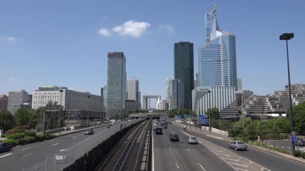 Paris Defense Ruch Samochodów Autostrady Drogi Financial District Pokaż — Wideo stockowe