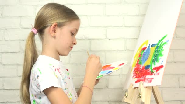 Peinture Enfant Abstrait École Enfant Atelier Fille Travaillant Dans Art — Video