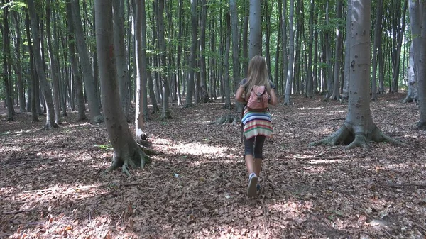 Child Walking Forest Kid Hiking Mountains Girl Playing Camping Adventure — Stock Photo, Image