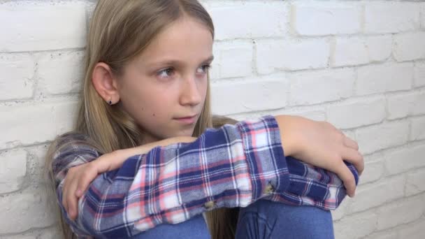 Sick Sad Child Stressed Unhappy Kid Ill Girl Depression Thoughtful — Stock Video