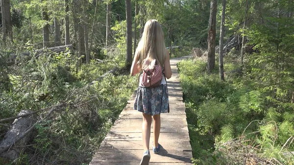 Niños Caminando Bosque Kid Naturaleza Aire Libre Chica Jugando Aventura —  Fotos de Stock