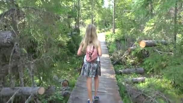 Niños Caminando Bosque Kid Naturaleza Aire Libre Chica Jugando Aventura — Vídeo de stock