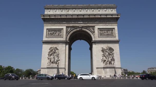 Paris Trafik Triumf Bågen Champs Elysees Road Personer Som Reser — Stockvideo