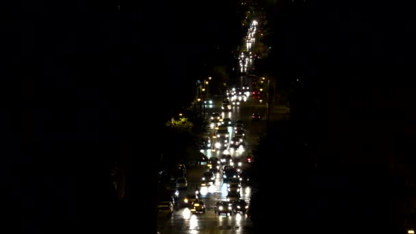 Traffic City Night Aerial Crowd Cars Road Driver People Street — Stok Video