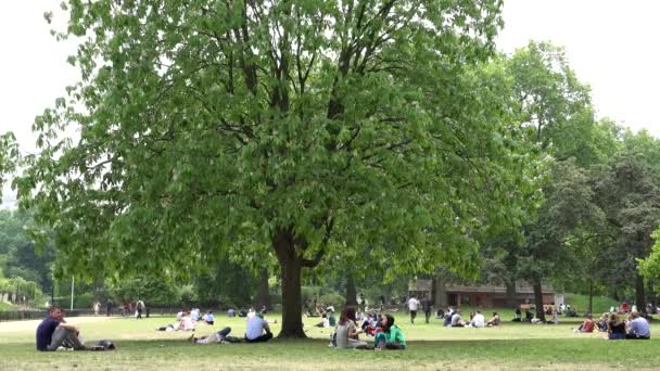 London James 's Park, Menschen Touristen entspannen sich auf Gras bei einem Picknick — Stockvideo