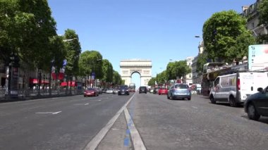 Fransa 4k Seyahat Triumph Arch İnsanlar tarafından Champs Elysees Paris Trafik