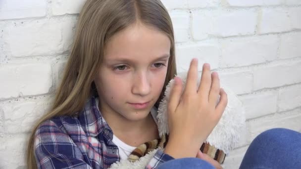 Unhappy Child, Sad Kid Stressed Ill Girl in Depression, Sick Child Abused Person — Stock Video