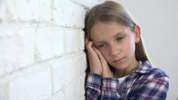 Sad Child, Unhappy Kid, Sick Ill Girl in Depression, Stressed Thoughtful Person — Stock Video