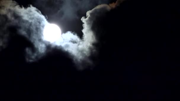 Pleine Lune Se lève Dans Les Nuages Sur Le Ciel Dans La Nuit, Vue Lune, Temps Du Soir — Video