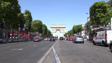 Fransa 4k Seyahat Triumph Arch İnsanlar tarafından Champs Elysees Paris Trafik