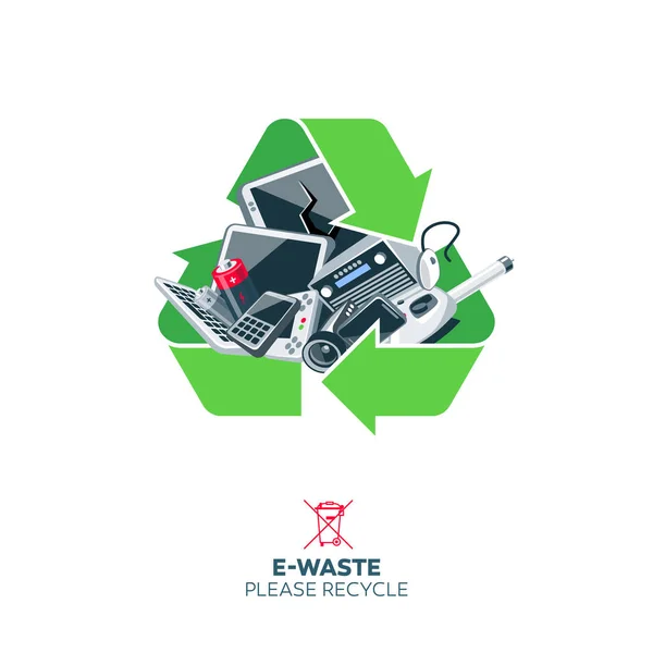 Stary Wyrzucić Odpady Elektroniczne Wewnątrz Zielonej Recykling Symbol Ilustracja Koncepcja — Wektor stockowy