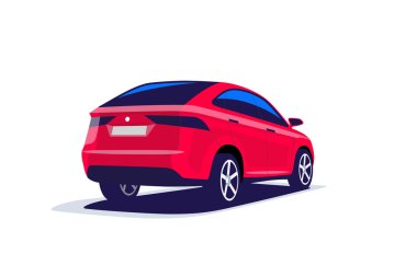 Bir soyut modern kırmızı suv araba düz vektör Illustration. Arkadan görünüm. Beyaz arka plan üzerinde izole.