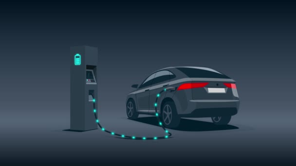 Das Laden Von Elektroautos Einer Ladestation Während Der Nacht Erfordert — Stockvideo