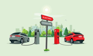 Elektrikli otomobil karşı benzinli araba yön işareti ile karşılaştırma