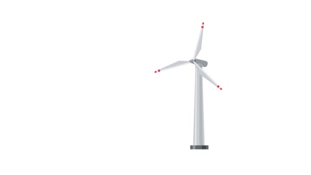 Eenvoudige Geïsoleerde Roterende Macht Windturbine Cartoon Vlakke Stijl Lus Animatie — Stockvideo