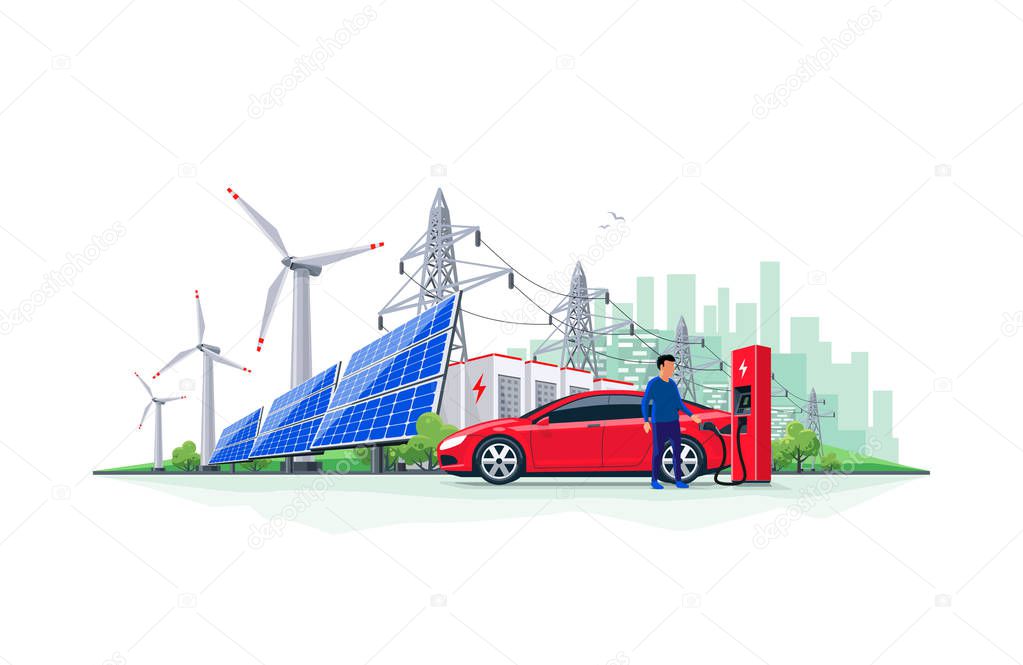 Electric Car Charging from Renewable Energy Battery Storage Powe
