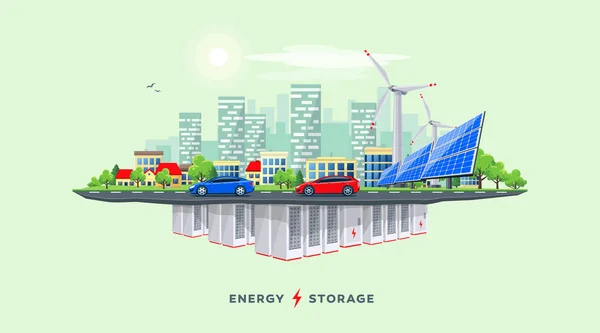 Central Eléctrica y Sistema de Almacenamiento de Baterías Subterráneas — Vector de stock