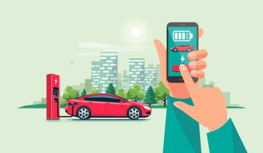 Elektrikli Araba Şarj Pilleri ile Akıllı Telefon ve Şarj Uygulaması ile El