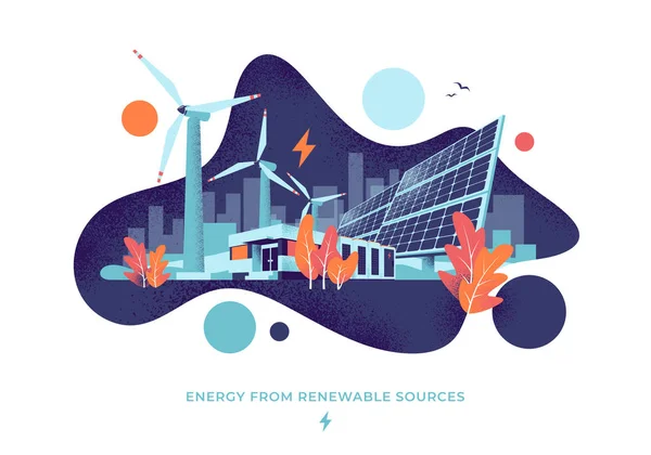 Illustrazione dello stile del cerchio fluido della centrale elettrica solare ed eolica — Vettoriale Stock