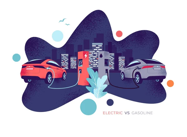 电动车与汽油车现代流体形状风格插图 — 图库矢量图片