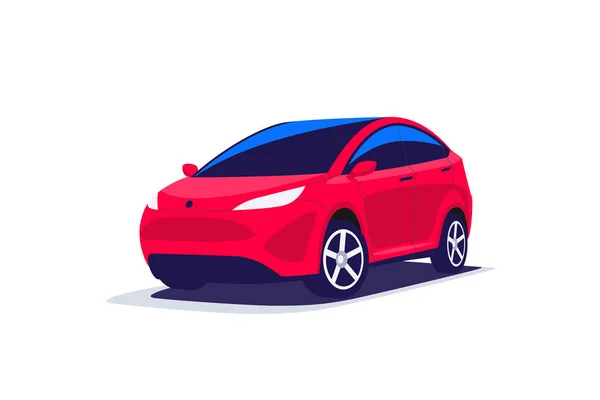 Platte vector illustratie van een abstract modern design Red SUV compact crossover offroad auto vervoer. Vooraanzicht op de parkeerplaats gezins voertuig. Geïsoleerd op witte achtergrond. — Stockvector