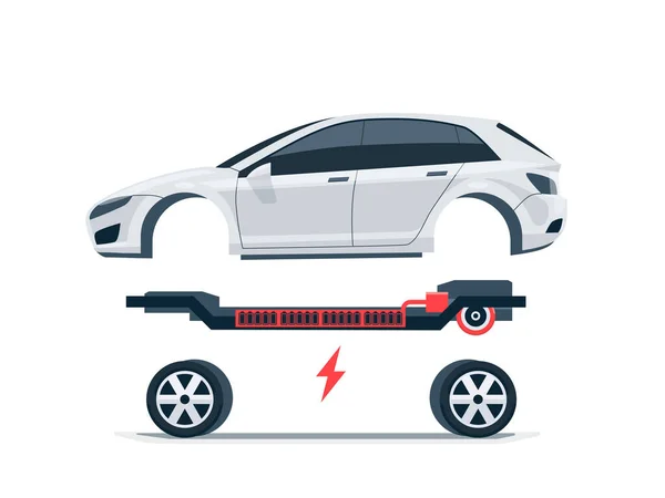 Moderne Elektrische Auto Batterijen Platform Schema Met Carrosserie Wielen Elektrische — Stockvector